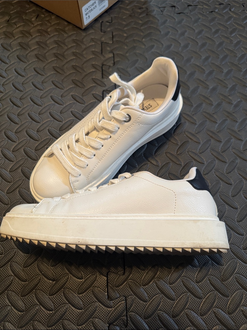 Steve Madden White Low-Top Sneakers with Black Heel
